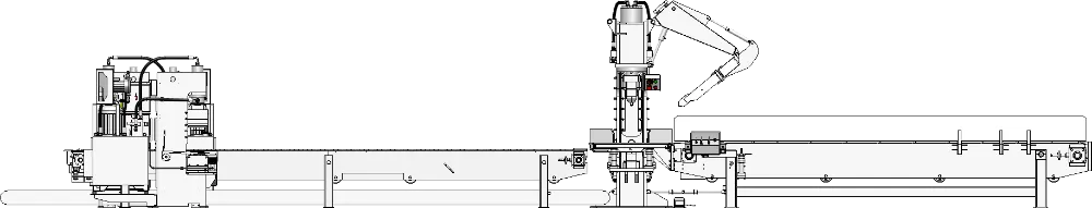 Paving stone splitting line with 1 x 150t splitter + 2 x 43t splitters - side view