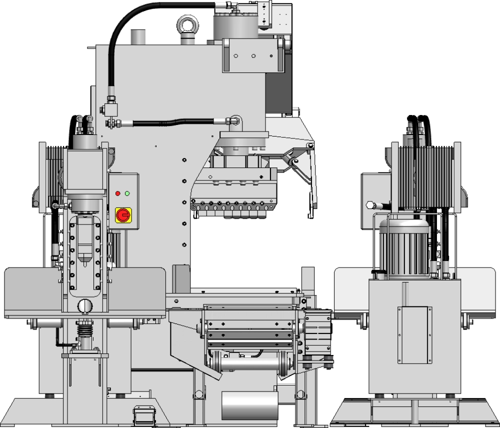 Paving stone splitting line with 1 x 150t splitter + 2 x 43t splitters - front view