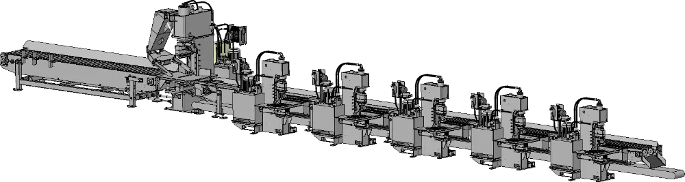 Paving stone splitting line with 1 x 150t splitter + 5 x 43t splitters - perspective